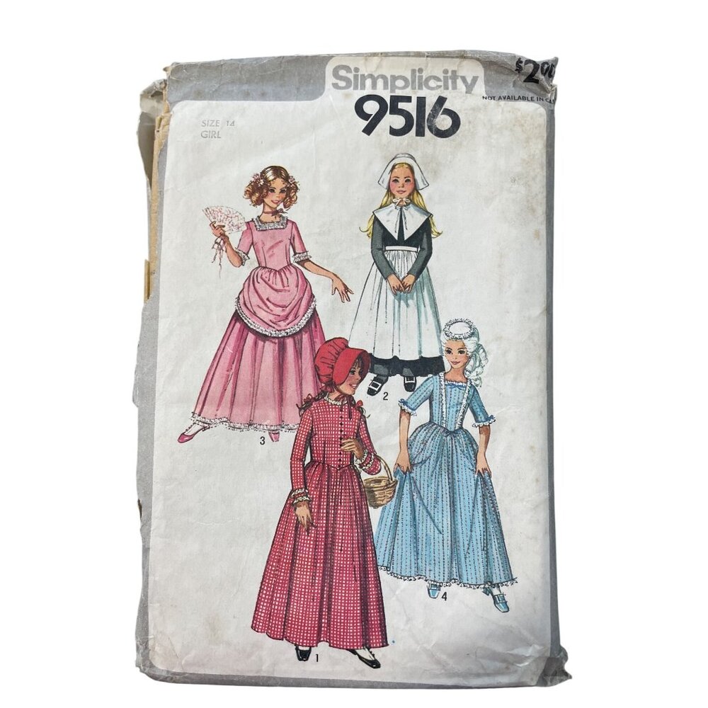 80s Simplicity 9516 Sewing Pattern Girl Size 14 Historical Costumes Vintage CUT